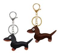 KRYMSON Juego de llaveros de piel para perro salchicha, colgantes adorables, regalos para amantes de los animales, decoración de bolsos y llaves (negro, marrón oscuro) Negro