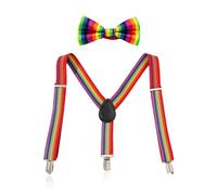 KRYMSON Juego de Tirantes Arcoíris Ajustables y Elásticos, Pajarita Arcoíris a Rayas, Adecuado para Diario