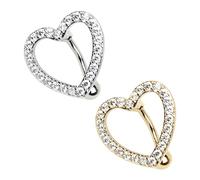 KRYMSON Lot de 2 anillos de ombligo en forma de corazón, vástago y barra de piercing, joya flotante (plata, oro), Acero inoxidable y Hao Shi