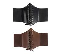 KRYMSON Paquete de 2 corsés elásticos para mujer, cintura elástica ancha, corsés pirata para mujer, cinturón ancho de medio siglo vintage (negro, marrón), Negro, marrón., 67 cm