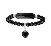 KRYMSON Pulsera de Obsidiana Negra con Forma de Corazón, Cuentas de Cristal y Colgante de la Suerte para Mujeres, 18.5