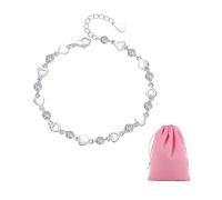 KRYMSON Pulsera de Plata Con Forma de Corazón Para Mujer - Ajustable, de la Amistad, Cristal de Moda Para Mujeres y Niñas, 20 cm
