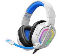 Krysenix PG2 Auriculares Gaming para PS4, PS5, PC, Xbox, Nintendo Switch, Cascos Gaming con Sonido de Micrófono Estéreo IA, Cascos con Conector de 3.5 mm y luz RGB, Blanco/Azul