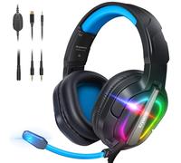 Krysenix PG2 Auriculares Gaming para PS4, PS5, PC, Xbox One, Cascos Gaming con Sonido de Micrófono Estéreo IA, Cascos Cancelación de Ruido, Cascos con Conector de 3.5 mm y luz RGB, Negro/Azul
