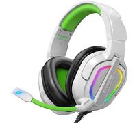 Krysenix PG2 Auriculares Gaming para PS4, PS5, PC, Xbox, Switch, Cascos Gaming con Sonido de Micrófono Estéreo IA, Cascos Cancelación de Ruido, Cascos con Conector de 3.5 mm y luz RGB, Blanco/Verde