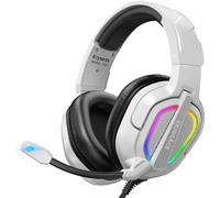 Krysenix PG2 Auriculares Gaming para PS4, PS5, PC, Xbox, Switch, Cascos Gaming con Sonido de Micrófono Estéreo IA, Cascos Cancelación de Ruido, Cascos con Conector de 3.5 mm y luz RGB, Blanco