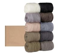 Kryzalite 10 colores por 10 g de lana de fieltro, fieltro seco y lana de fieltro húmedo, lana de cuento de hadas, juego de lana de oveja para principiantes, manualidades de lana (serie de color café)