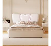 KRYZOR Cama acolchada de 160 x 200 cm, cama baúl de 160 x 200 cm, cama infantil, cama princesa, cabeza de cama en forma de corazón, con iluminación LED y gran almacenamiento (blanco, 160 x 200 cm)