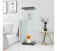 KRYZOR vitrina de cristal de pie 36 x 42 x 125 cm, armario de almacenamiento de cristal sobre pie, 3 estantes, vitrina para colección con 1 puertas y cerradura, para bar, cocina y sala de estar (Negro