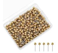 Kryzulax 200 Piezas Chinchetas,Chinchetas de Mapa,Pines Empuje Alfileres Cabeza Redonda,Chinchetas para Corcho,con Caja Transparente,para Anuncios Tablón y Mapa-Oro