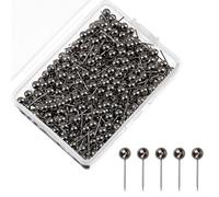 Kryzulax 200 Piezas Chinchetas,Chinchetas de Mapa,Pines Empuje Alfileres Cabeza Redonda,Chinchetas para Corcho,con Caja Transparente,para Anuncios Tablón y Mapa-Negro Oro