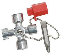 KS Tools 130.1010 - Mini llave para armario de distribución, con cadena y adaptador de bits (tamaño: 45 x 45 mm, 42 mm)