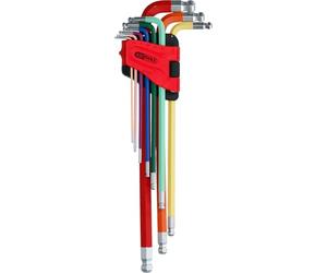 KS Tools 151.3222 Juego de llaves Allen con cabeza de bola doble, extralargas, 9 pzs