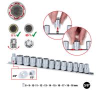 KS Tools 3/8" Rescuepower Juego de Bocas de Carrasca, 13-tlg 8-19mm Ausdrehnuss