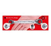 KS Tools 503.4565 Llaves de tuerca de carraca dobles GEARplus 4 en 1,reversibles, 10x13x17x19 mm
