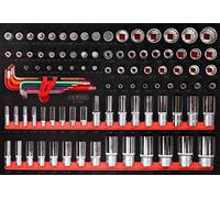 KS Tools 811.0099 Juego de llaves de vaso de 1/4'' + 3/8'' + 1/2'' en inserto de gomaespuma, 99 pzs, pulgadas