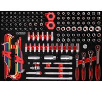 KS Tools 811.0156 Juego de llaves de vaso de 1/4'' + 3/8'' en inserto de gomaespuma, 156 pzs