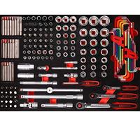 KS Tools 811.0159 Juego de llaves de vaso de 1/4'' + 3/8'' + 1/2'' en inserto de gomaespuma, 159 pzs