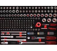KS Tools 811.0167 Juego de llaves de vaso de 1/4'' + 1/2'' en inserto de gomaespuma, 167 pzs
