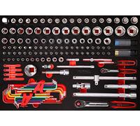 KS Tools 811.1137 Juego de llaves de vaso de 1/4'' + 1/2'' en inserto de gomaespuma, 137 pzs