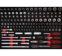 KS Tools 811.1142 Juego de llaves de vaso de 1/4'' + 3/8'' en inserto de gomaespuma, 142 pzs