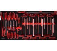 KS Tools 813.0028 Juego llaves acodadas con mango en T y limas en inserto de gomaespuma, 28 pzs