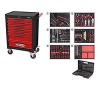 KS Tools 897.7598 Carro de taller ECOline NEGRO/ROJO con 7 cajones y 598 pzs Herramientas de alta calidad