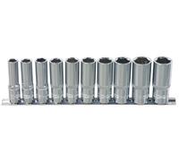 KS Tools 918.0612 1/2" Juego de llaves de vaso hexagonales CHROMEplus, largas, 10 pzs 10-19 mm