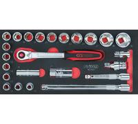 KS TOOLS SCS CROMO 1/2" Juego De Llaves De Vaso, 24 Pzs 1/3 Inserto De Sistema