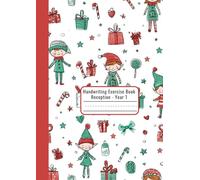 KS1 Writing Book for Reception & Year 1 - Autumn Term Cheerful Christmas Elves Exercise Book - Elves, Gifts & Candy Cane Design - Dotted Midline Handwriting Practice - Kids Learn to Write Book