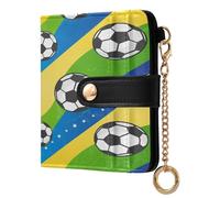 Ksajwzf Cartera de piel sintética para mujer, con bloqueo RFID, para tarjetas de crédito, fútbol, fútbol, billetera plegable, monedero compacto para mujer, bandera de Brasil