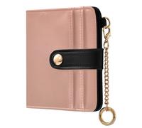 Ksajwzf Cartera de piel sintética para mujer, con bloqueo RFID, tarjeta de crédito, colorido universo y estrellas, monedero compacto para mujer, color coral