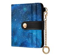 Ksajwzf Cartera de piel sintética para mujer, con bloqueo RFID, tarjeta de crédito, universo mágico, estrellas, monedero compacto para mujer, color azul galaxia