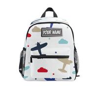 Ksajwzf Mochila personalizada con nombre para niños, diseño colorido de aviones y estrellas, mochila para niñas y niños, con nombre personalizado de avión preescolar, Multicolor