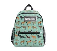 Ksajwzf Mochila personalizada con nombre para niños, diseño de caballo de dibujos animados, mochila para niñas y niños, con nombre personalizado de animales preescolares, Multicolor
