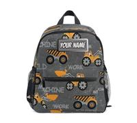 Ksajwzf Mochila personalizada con nombre para niños, máquinas de construcción, coches, mochila para niños pequeños, mochila para niñas y niños, con nombre personalizado, camión, tractor, preescolar,