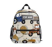 Ksajwzf Mochila personalizada con nombre para niños, tractores, coches de granja, mochila para niños pequeños, mochila para niñas y niños, con nombre personalizado, bolsas coloridas para libros