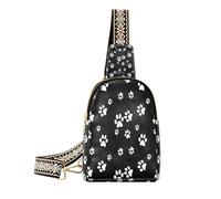 Ksajwzf Riñonera pequeña negra con estampado de pata de cachorro blanco, riñoneras cruzadas, regalos para mujeres, riñoneras de moda, bolsa de pecho para mujer, multicolor