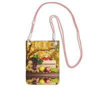 KSANNNS Bolsa de mensajero estampada compacta y ligera con hojas rojas y frutas otoñales adecuada para viajes diarios, viajes y compras, Pink, Talla única