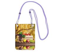KSANNNS Bolsa de mensajero estampada compacta y ligera con hojas rojas y frutas otoñales adecuada para viajes diarios, viajes y compras, Purple, Talla única