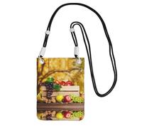 KSANNNS Bolsa de mensajero estampada compacta y ligera con hojas rojas y frutas otoñales adecuada para viajes diarios, viajes y compras, Black, Talla única