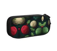 KSANNNS Bolsa para bolígrafos con cremallera de doble capa impresa con bola de hilo de Navidad, bolsa de almacenamiento de artículos de papelería, Black, Talla única, Mochila escolar