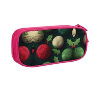 KSANNNS Bolsa para bolígrafos con cremallera de doble capa impresa con bola de hilo de Navidad, bolsa de almacenamiento de artículos de papelería, Pink, Talla única, Mochila escolar