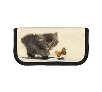 KSANNNS Estuche de lona con estampado de tigre de Bengala, estuche duradero para lápices de aprendizaje y cosméticos, Gato y mariposa, Talla única, Neceser