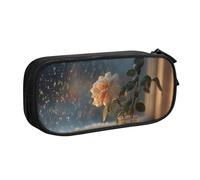 KSANNNS Rose in Candlelit Glass Printed Large Capacity Double Layer Zipper Pen Bag - Bolsa de almacenamiento para artículos de papelería, Black, Talla única, Mochila escolar