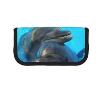 KSANNNS Winter Nature - Estuche de lona con estampado de ciervo duradero para aprendizaje y cosméticos, Delfines de cara sonriente, Talla única, Neceser