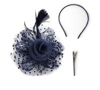 KSBBHDS 1 diadema de plumas para mujer, diadema de malla, accesorio para boda, accesorio de boda (azul marino), azul marino, Talla única