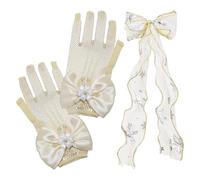 KSBBHDS 1 Par De Guantes De Malla Para Niños Y 1 Pieza De Accesorios Para El Cabello De Arco, Elee, Blanco, Talla M