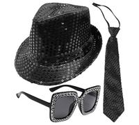 KSBBHDS 1 Sombrero De Lentejuelas, 1 Corbata De Lentejuelas Y 1 Espectáculos, Trajes De Rendimiento En El Escenario, Accesorios Elees Y Personalizados.