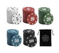 KSBBHDS 100 fichas de póquer con 1 bolsa de almacenamiento, fichas de puntuación de juego de cinco colores, contador de matemáticas, fichas de puntuación de juegos de mesa, fichas interactivas de